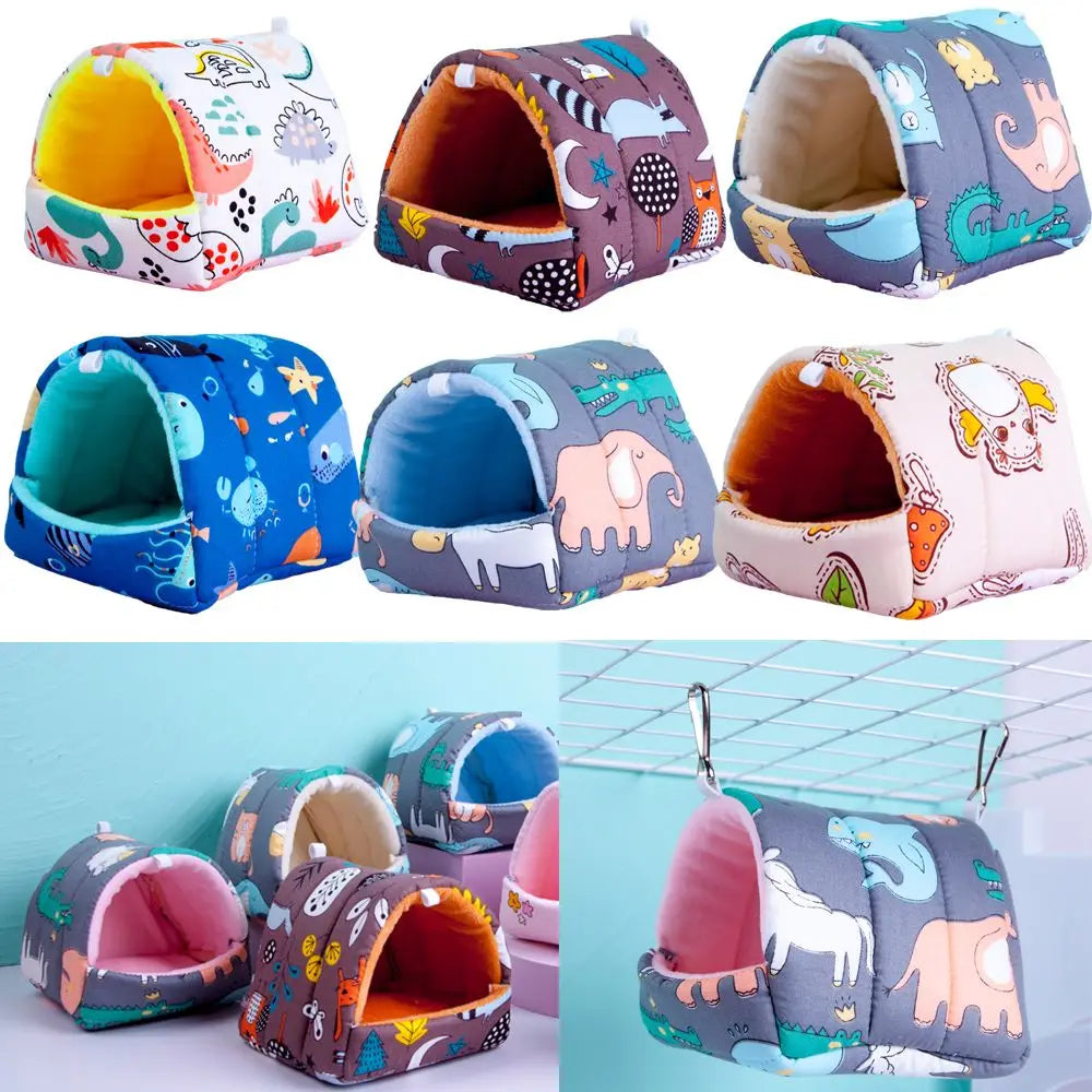 Small Hamster House Guinea Pig Nest Warm Mat Nest Small Animal Sleeping Bed Soft Plush Hamster House Cave Pets Supplies