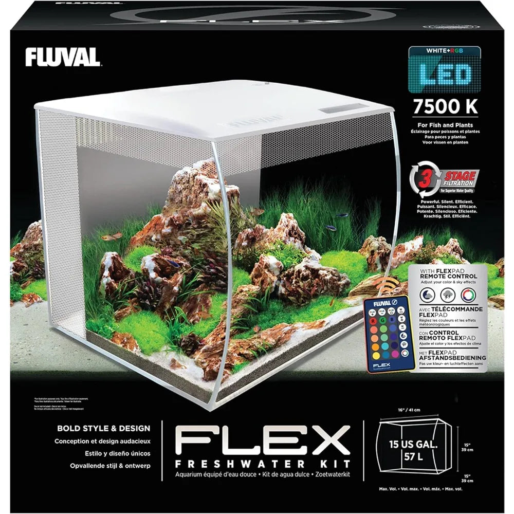 Flex 15 Aquarium Kit - Fish Tank for Fish & Plants - Comes with LED Lights, Filtration System & More