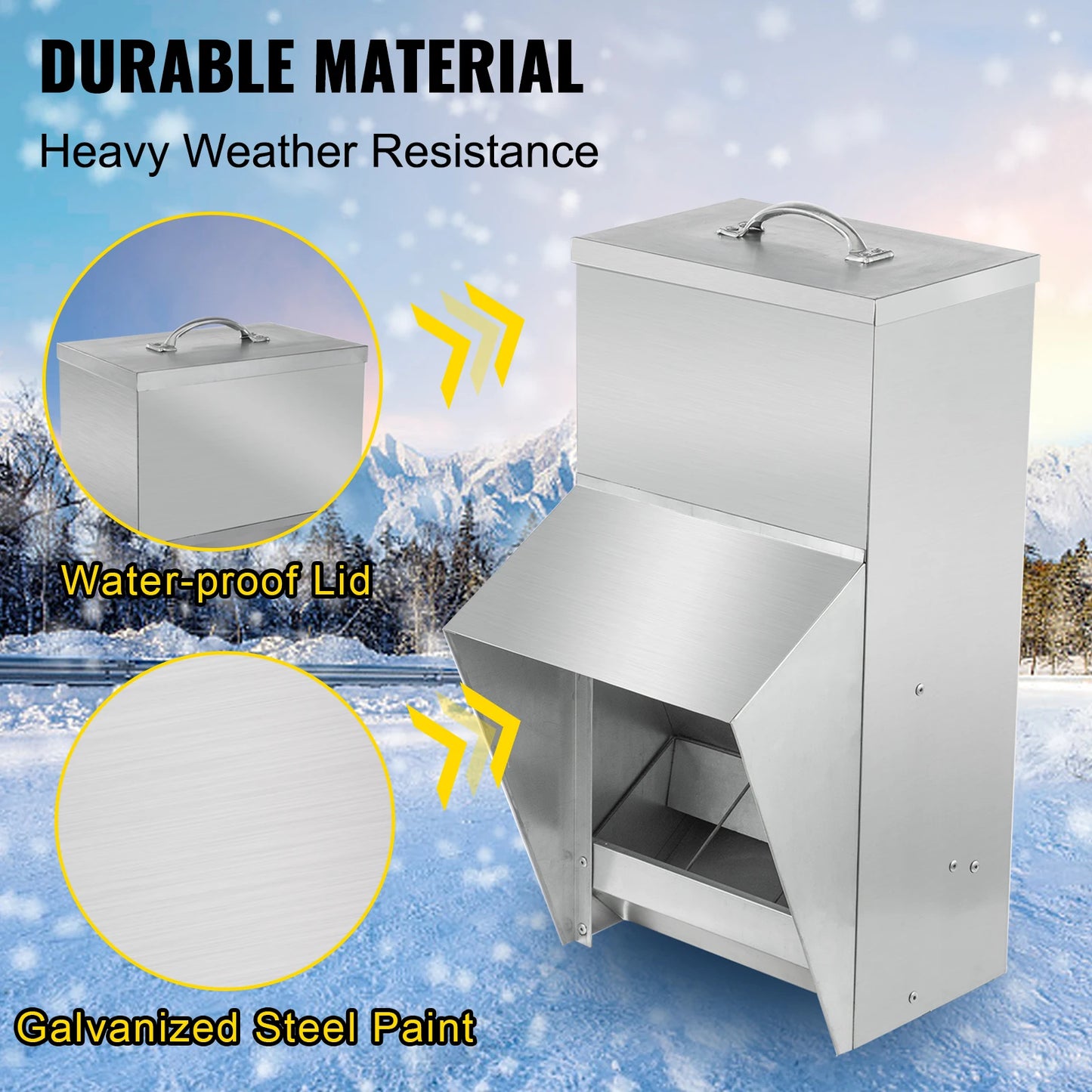 VEVOR Sturdy Galvanized Steel Poultry Feeder Premium Chicken Feeder No Waste 11.5/25/30/50lbs Metal Feeder for Chickens Quails