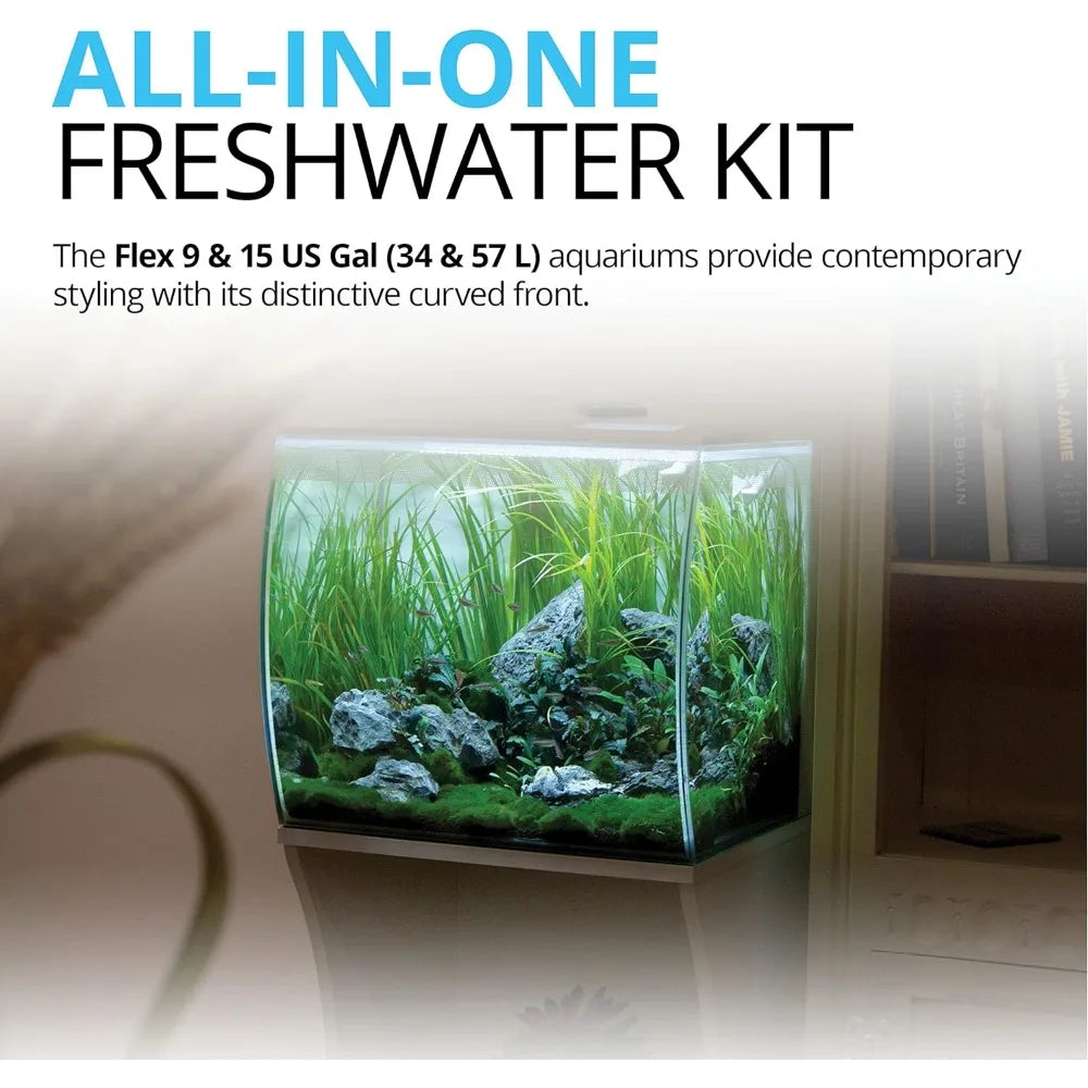 Flex 15 Aquarium Kit - Fish Tank for Fish & Plants - Comes with LED Lights, Filtration System & More