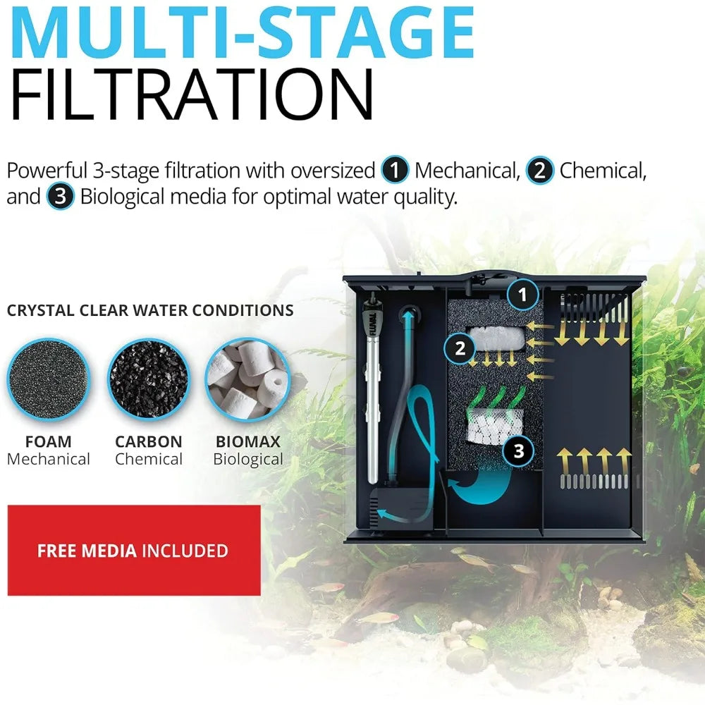 Flex 15 Aquarium Kit - Fish Tank for Fish & Plants - Comes with LED Lights, Filtration System & More