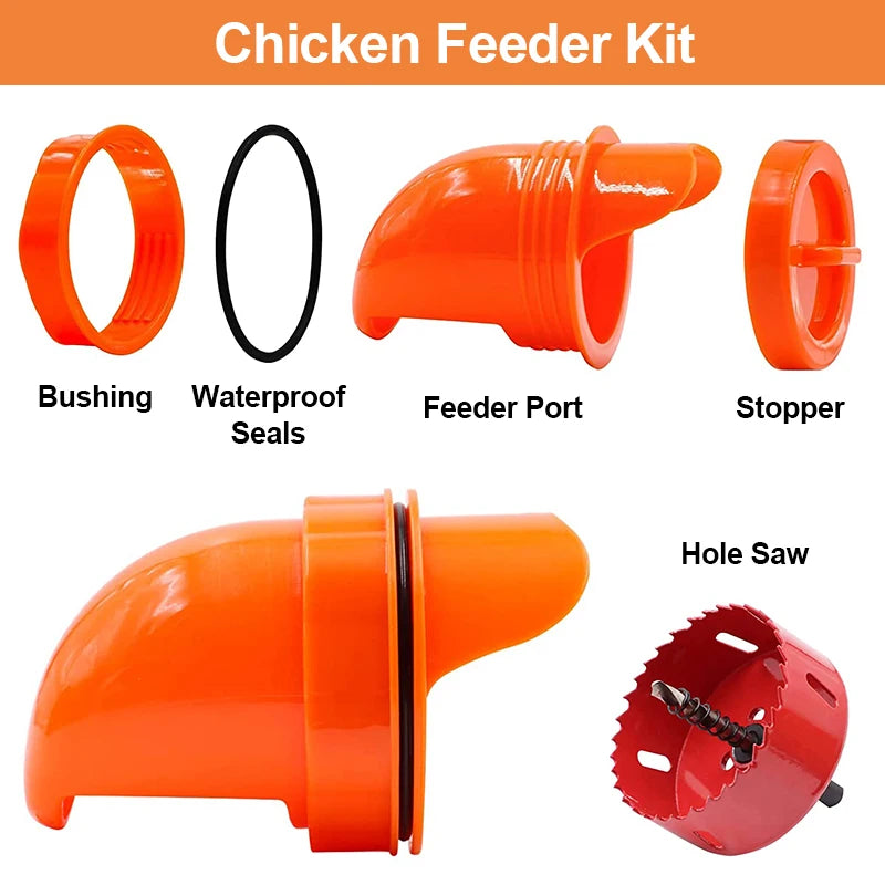 Chicken Feeder Poultry Feeder DIY Port Gravity Feed Kit Rain Insect Proof Hen Feeders For Buckets Barrels Bins Troughs No Waste