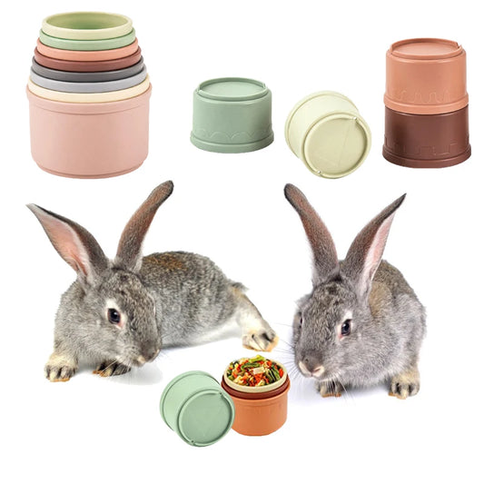 8Pcs Stacking Cups for Rabbits Multi-Colored Reusable Bunny Toys of Different Sizes Safe Plastic Nesting Toys for Small Animals