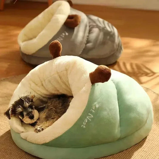 Pet Warm Slipper Nest Comfortable Soft Cute Slippers Shaped Small Cat Dog Bed Semi Enclosed Thickened Cushion Bed Pet Supplies