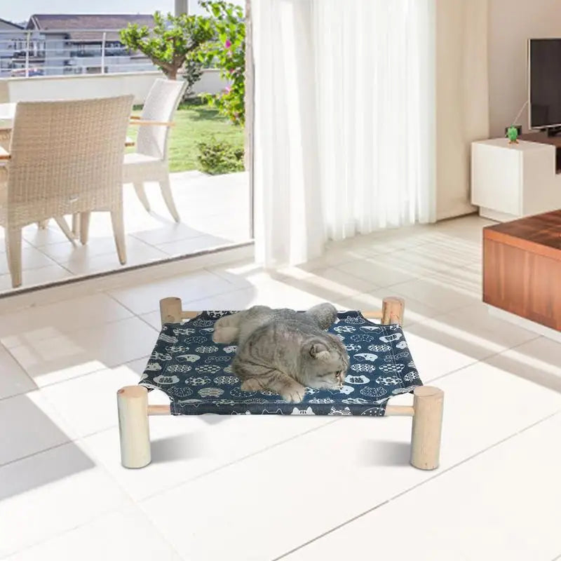 Cooling Elevated Dog Bed Small Wooden Pet Bed for Summer Cat Dog Hammock Bed Cat Beds for Indoor Cat Cots Furniture Puppy Bed